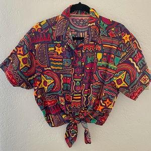 Vintage 80s Cropped Front Tie Blouse